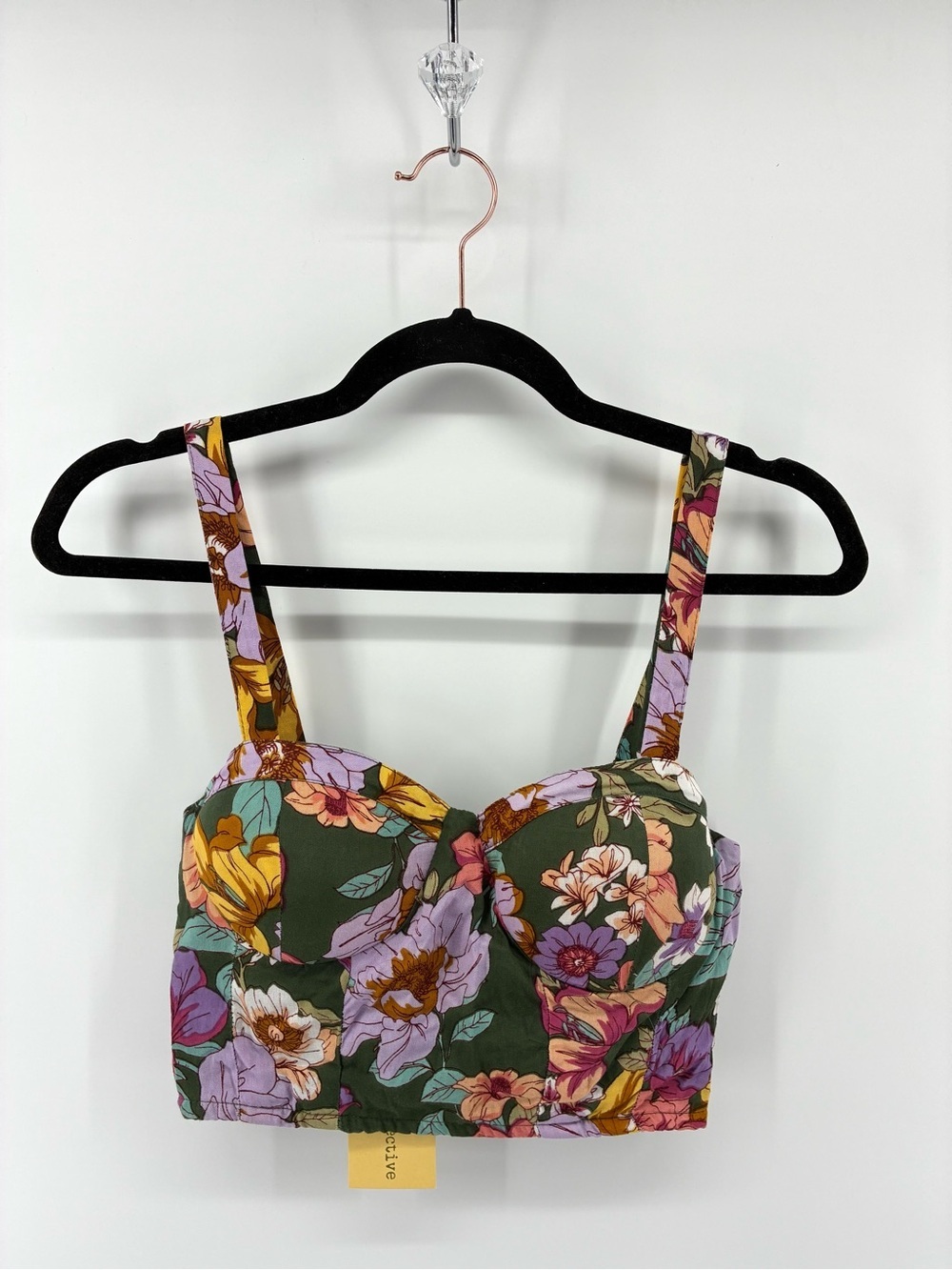 Floral Sweetheart Padded Crop Top in Olive Green Smocked Back